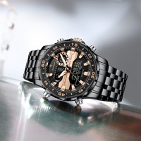 Jam Tangan Pria Poedagar E122 Layar LED Digital Kronograf Baja Tahan Karat Alarm Bercahaya Tahan Air 3ATM Penjualan Langsung Pabrik Reloj