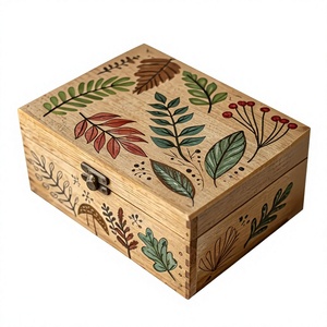 Eco-Friendly Handcrafted Square Wooden Hand Painted <b>Box</b> Modern Artistic Floral Design Multipurpose Storage <b>Box</b> for Jewelry Home - Product Image 1