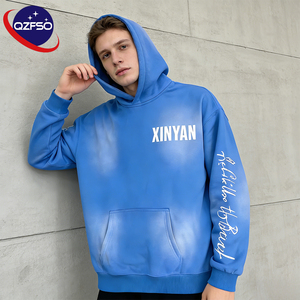 Hoodie QZFSO Custom Acid Wash Puff Print Berkualitas Tinggi, Sweatshirt Pria Polos Fleece Vintage Baggy Oversize - Product Image 1