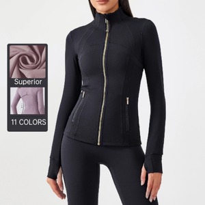 Abbigliamento <span class=keywords><strong>sportivo</strong></span> da corsa con Logo personalizzato traspirante a manica lunga con foro per il pollice palestra sport per Fitness <span class=keywords><strong>top</strong></span> da donna con cerniera giacca Yoga - Product Image 1