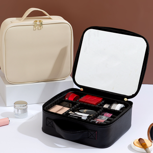 Trousse de maquillage pour femmes, trousse de beauté portable, organiseur de maquillage pour maquilleurs avec séparateurs réglables (noir) - Product Image 4