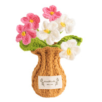 Vas Rajut Gaya Crochet dari Benang Wol, Pot Tanaman Buatan, Buket Bunga Lily Valley, Dekorasi Meja, Bunga, Hadiah Natal