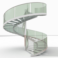 Haute qualité moderne décor à la maison escalier incurvé usine directe cercle de verre escalier flottant en bois pour une utilisation d'hôtel