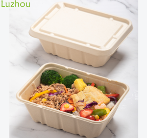 Biodegradable Sugarcane Bagasse Pulp Moulding Square Paper Bamboo Fast Food Container Box