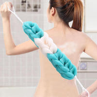 Éponge de bain en loofah en gros, accessoires de bain pour le dos, outil de nettoyage, brosse exfoliante douce en maille longue pour le corps sous la douche