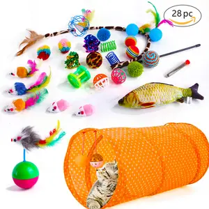 Lot de 28 jouets assortis pour chaton et chat Tunnel Teaser Wand Toy Fluffy Mouse Froissé Balls Cat Tube
