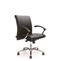 Chaise de bureau de direction en cuir, accoudoirs fixes contemporains, base en acier inoxydable véritable, hauteur réglable, chaise de conférence haute