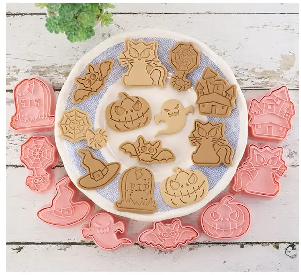8 pcs 3d plastic custom cookie stamp cookie cutter