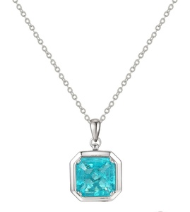 Collar de Plata 925 con Cristal Paraiba, Diseño Cuadrado Brillante, para Fiestas, Vacaciones, Uso Diario, Regalo de Cumpleaños para Chicas, Sorpresa - Product Image 1