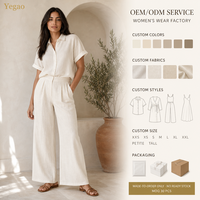 Vêtements pour femmes Yegao en gros, ensemble deux pièces, chemise en lin, pantalon large, ensemble coordonné, OEM ODM, usine, MOQ 30