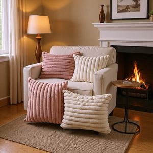 Federa in Poliestere di Tendenza, Tinta Unita con Righe Verticali, Copricuscino Rettangolare in Stile Nordico, Tecnica Tessuta - Product Image 2