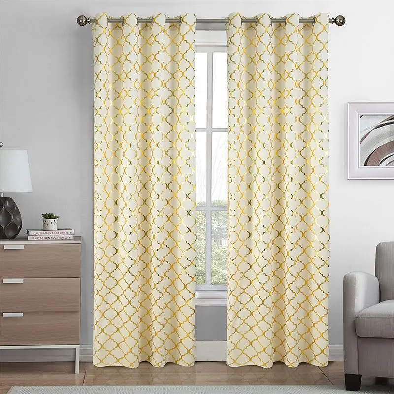 Luxus Fenster vorhänge Polyester Folie Druck Verdunkelung vorhang Gold prägung Design Verdunkelung vorhänge für Wohnzimmer