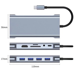 Adaptador HUB 11 en 1, 4K, <span class=keywords><strong>VGA</strong></span>, Tipo <span class=keywords><strong>C</strong></span>, PD, USB 3.0, RJ45, Ethernet, Lector de Tarjetas SD/TF, Base de Conexión Compatible con Laptop - Product Image 6
