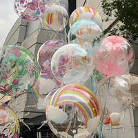 Ballon Flottant Rond Transparent Effet Vague 20 Pouces, Édition Stretch, Imprimé Arc-en-ciel Dessin Animé, pour Fête d'Anniversaire et Décoration de Confession