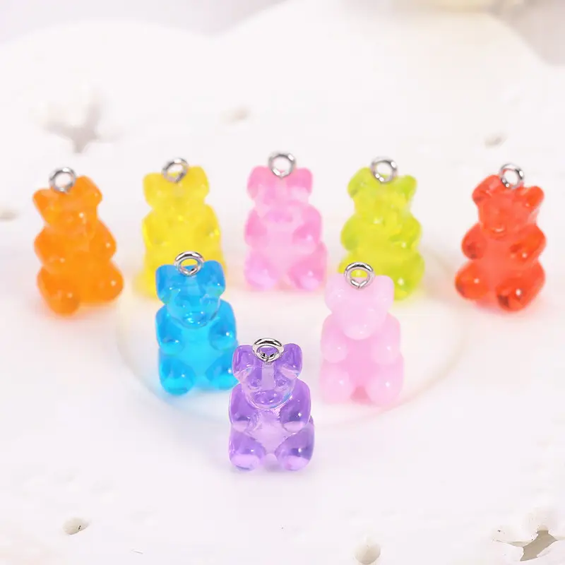16*10 MM Bear Charms Resin Cabochons Glitter Gummy Candy Necklace Keychain Pendant DIY Making Accessories