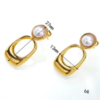 Boucles d'oreilles pendantes géométriques en acier inoxydable avec fausses perles creuses pour femme, idéales au quotidien