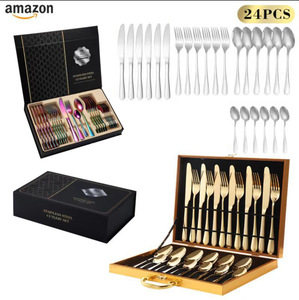 Stainless steel tableware steak knife fork spoon 24-piece <b>set</b> dessert spoon family <b>restaurant</b> <b>set</b> - Product Image 2