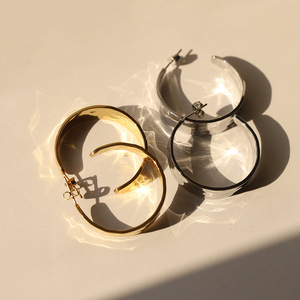Pendientes de Aro Circulares con Textura Martillada a Mano de 35 mm, con Diseño de Ondas de Agua, Chapados en Oro de 18K, Acero Inoxidable, Joyería Impermeable - Product Image 5