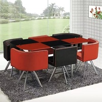 Ensemble de table de salle à manger GEDO pour restaurant, utilisation commerciale, négociation, réunion, 1 table rectangulaire avec plateau en verre, 6 chaises en cuir PU, style moderne