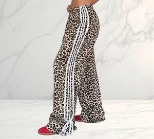 Nuovi <span class=keywords><strong>Pantaloni</strong></span> Casual da Donna <span class=keywords><strong>a</strong></span> <span class=keywords><strong>Righe</strong></span> Bicolore, Vita Alta, Gamba Larga, Sportivi, <span class=keywords><strong>Lunghi</strong></span> - Product Image 4