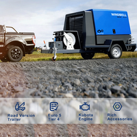Compresseur d'air à vis mobile et portable certifié CE, 7-12 bars (102-175 PSI), moteur diesel, 185 CFM, avec marteau perforateur