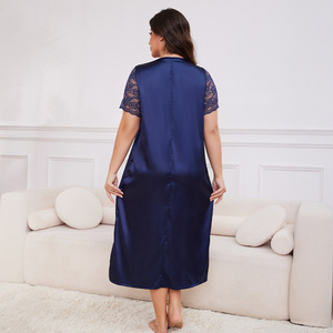 Camicia <span class=keywords><strong>da</strong></span> <span class=keywords><strong>notte</strong></span> <span class=keywords><strong>da</strong></span> donna in raso <span class=keywords><strong>taglie</strong></span> forti, in seta ghiaccio, a maniche corte, ampia, per la casa, primavera estate, con elastico in vita - Product Image 4