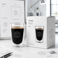 Vente en gros de tasses en verre borosilicate à double paroi, résistantes à la chaleur, design minimaliste moderne, logo/graphisme personnalisable, cadeau d'entreprise