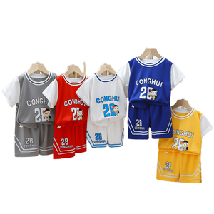 Nouvel ensemble de sport décontracté d'été pour garçons, style basketball, deux pièces à manches courtes pour enfants - Product Image 2