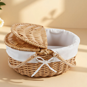 Bán Buôn Có Thể Gập Lại Cắm Trại Ngoài Trời Giỏ Rượu Vang Với Nắp Làm Bằng Tay Lớn Dệt <span class=keywords><strong>Wicker</strong></span> Dã Ngoại Giỏ Quà Tặng Trái Cây Phong Cách - Product Image 4