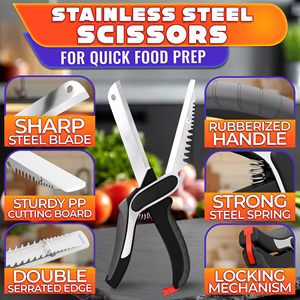Ciseaux <span class=keywords><strong>de</strong></span> cuisine 2 en 1 pour aliments, acier inoxydable, 9,5 pouces, couteau à tomates, hache les légumes, les fruits, le fromage, la viande en quelques secondes - Product Image 3