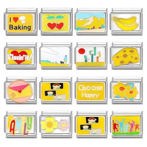 Bracelet à breloques italien de nouvelle série jaune mignon personnalisé en acier inoxydable paysage <span class=keywords><strong>saison</strong></span> bricolage italien - Product Image 1