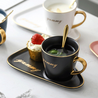 Tasse à café et à thé en céramique émaillée et couleur matte, avec logo doré personnalisé de style nordique, assiette pour biscuits, soucoupe