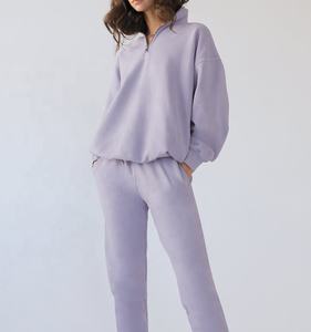 Unisex 1/4 Zip Pullover with Crew Neck Sweatshirt Women 80%cotton 20%polyester Hoodies Purple Oversized Pullover <strong>Jumper</strong> - Product Image 3