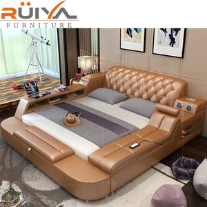 Ruiya Fabriek Groothandel Moderne Luxe Getuft Gestoffeerde Multi-Functionele Smart Lederen Bed Met Massage - Product Image 2