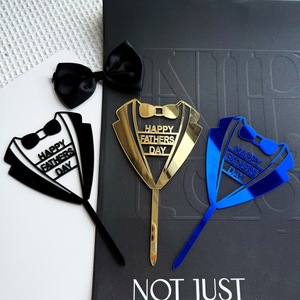 ท็อปเปอร์เค้กอะคริลิค ลายชุดทักซิโด้สีทอง สำหรับวันพ่อ หนา 1.3 มม. ตกแต่งเค้กแบบเสียบ - Product Image 3