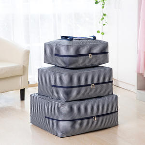 Sac fourre-tout pliable rayé, épais, grande capacité, pour le rangement de vêtements, les voyages, le déménagement, organisateur de vêtements, rectangulaire, rayures bleu marine - Product Image 3