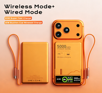 Banque d'alimentation ultra-mince avec écran LED personnalisé, 5000 mAh, charge sans fil magnétique avec support pour téléphone portable