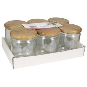 Screw Top <b>Glass</b> Jar 6 Pack Tray With Wooden Lids Storage <b>Containers</b> - Product Image 1