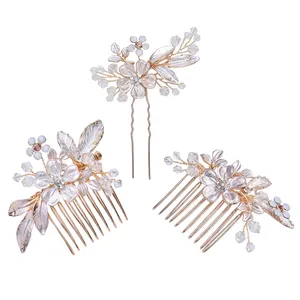 Fashion Handmade Crystal Leaf Headband Wedding Bridal Dress Flower Hair Comb For Women