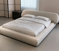 Ensemble de meubles de chambre à coucher modernes de luxe, lit d'hôtel avec pieds en bois, cadre de lit king size ou queen size en cuir capitonné, lit en bois de luxe