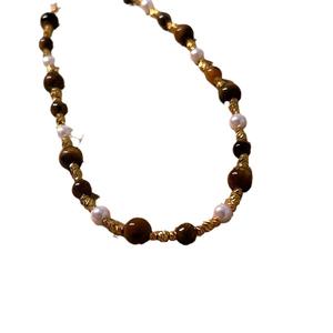 Collier en perles œil de tigre pour femme, plaqué or 18 carats, chaîne de clavicule, usage quotidien, design géométrique en forme de boule, origine Yiwu - Product Image 5