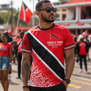 Custom Trinidad & Tobago Inspired <b>Caribbean</b> Culture Pattern Sublimation <b>Shirt</b> Celebration Festival Event Promotional <b>Shirts</b> - Product Image 1
