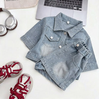 Tenues d'été pour adolescentes à la mode coréenne, haut en jean et short avec strass, ensembles de vêtements décontractés 2 pièces pour filles