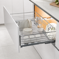 Keranjang Rak Piring Dapur Stainless Steel TKK Custom, Sistem Geser Soft Close, Organizer Penyimpanan Mangkuk dan Piring