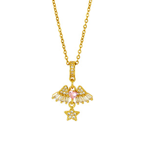 Colliers pendentifs ailes d'ange dorées, pierres précieuses en cristal blanc, violet et rose, breloque étoile et cœur, bijoux élégants <span class=keywords><strong>pour</strong></span> femmes - Product Image 5