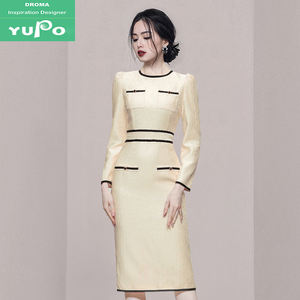 Droma auf Lager Hochwertige O-Ausschnitt Kleider Frauen Dame Elegant Beliebteste Schöne Koreanische Mode Langarm Kleid - Product Image 1