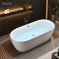 Baignoire autoportante ovale en acrylique blanc de 1,7 m avec drain central, portable, pour villa et hôtel