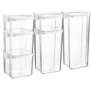Clear Rectangle Large Capacity Airtight Sustainable Modern Kitchen Canisters Plastic Cereal Storage <b>Containers</b> Lids Dry Food - Product Image 1