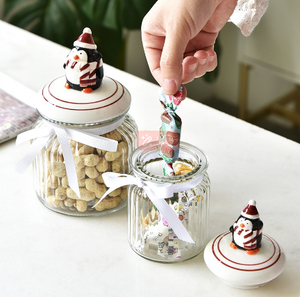 크리스마스 액세서리 유리 주방 보관 항아리 Xmas 세라믹 뚜껑 기타 가정 보관 용기 - Product Image 6