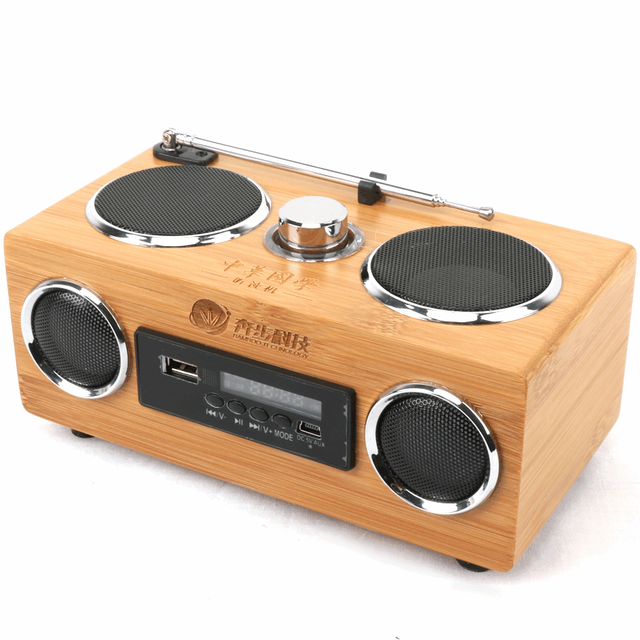 Handcrafted Portable Bamboo Wooden Wireless Bluetooth 6W Speaker Sound Box Music Player Loudspeaker with FM Radio Special Gift